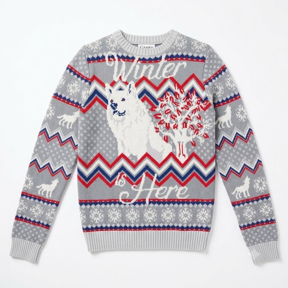 Game Of Thrones Direwolf Holiday Knit Sweater Gray Ugly Christmas Womens Small